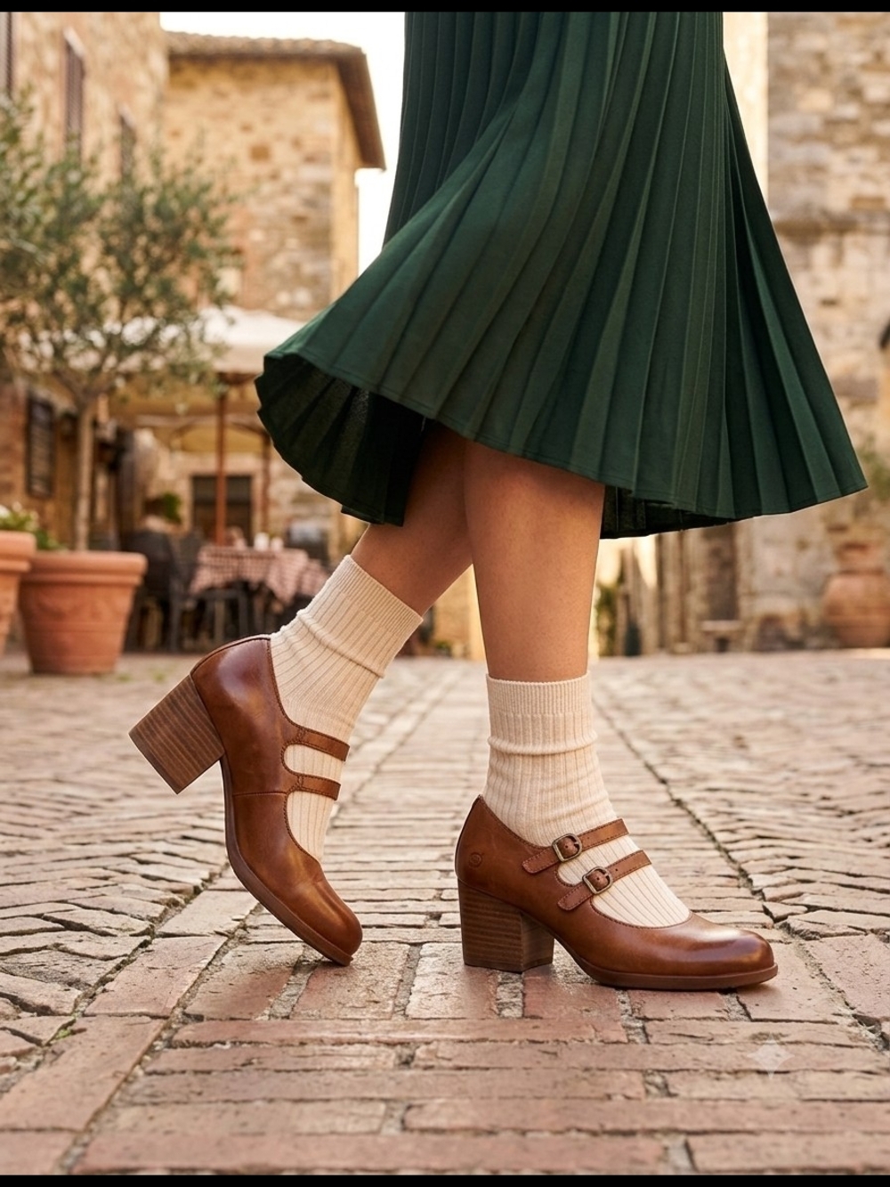 Born Tan Double-Strap Leather Mary Jane Heels Size 6